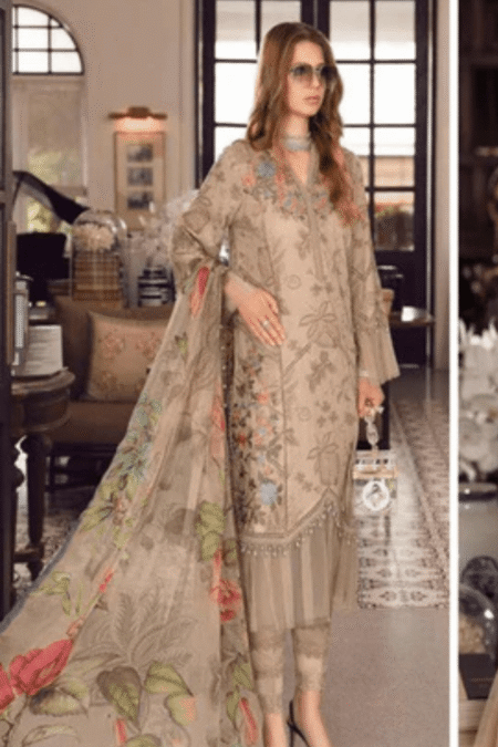 ZN750-SUMMER 3PC Lawn Embroidered Shirt With Printed Organza  Dupatta
